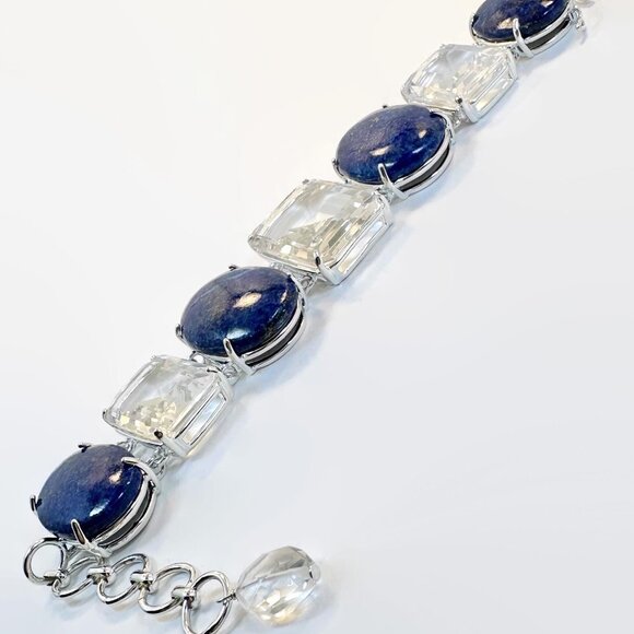 Lapis Bracelet, Sterling Bracelet, Quartz, Big Stones, Statement, Wide, Vintage - Picture 6 of 7